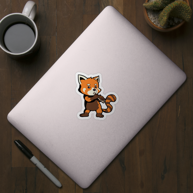 Cartoon red panda playing flute by Modern Medieval Design